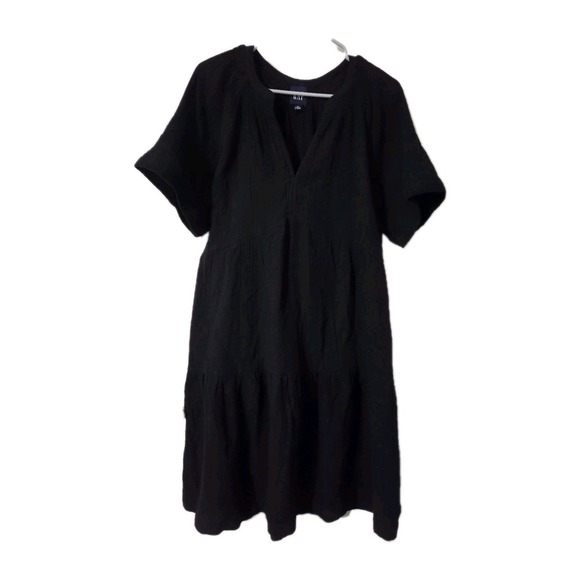 Gap Women's Relaxed Fit Soft Cotton Gauze Tiered Dress Black, M - Picture 1 of 5